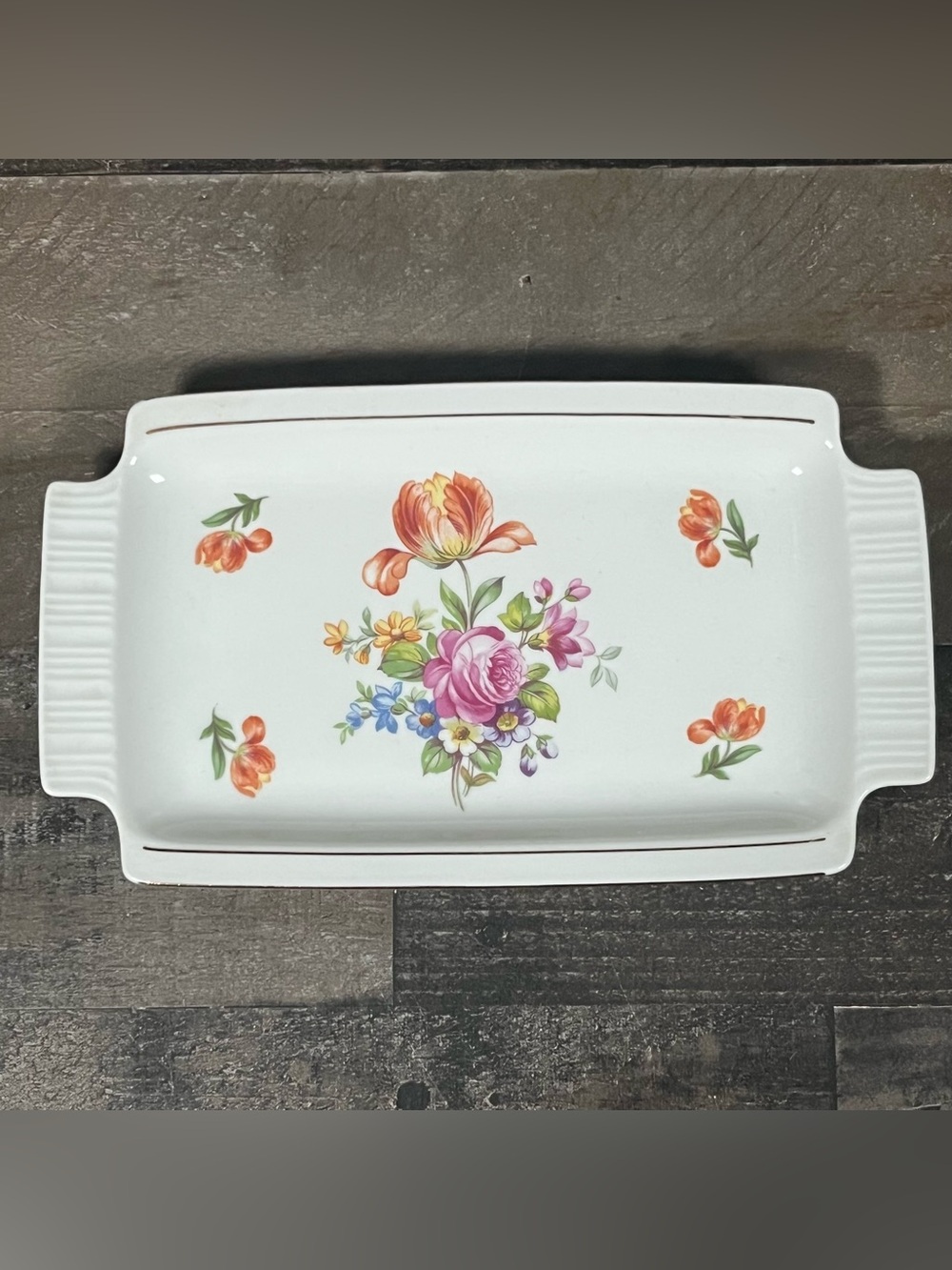 Colditz Porzellan Serving Platter Tray German Democratic Republic Gold Trim